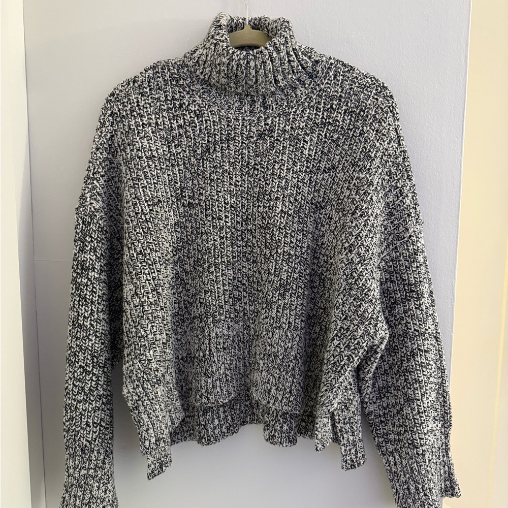 Chunky Knit Turtleneck Sweater - Black and White Madewell